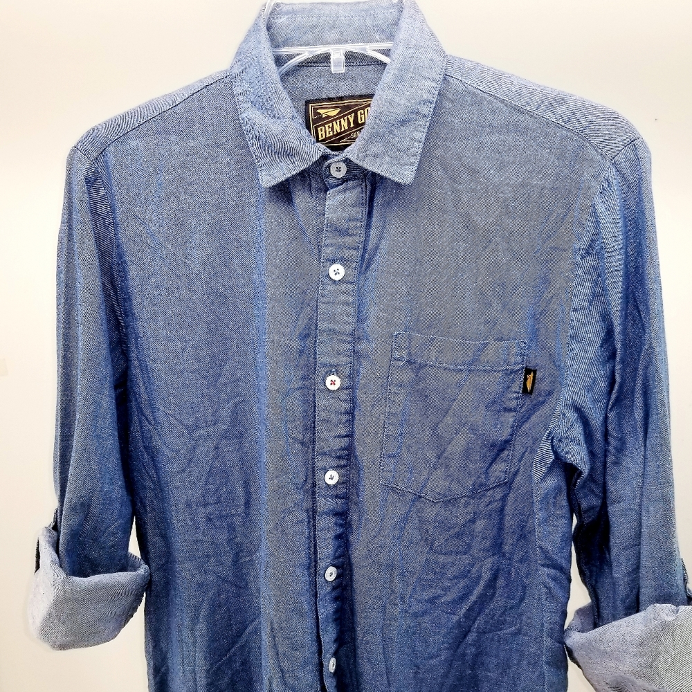 Men's Benny Gold Long Sleeve Blue Shirt - Picture 1 of 9
